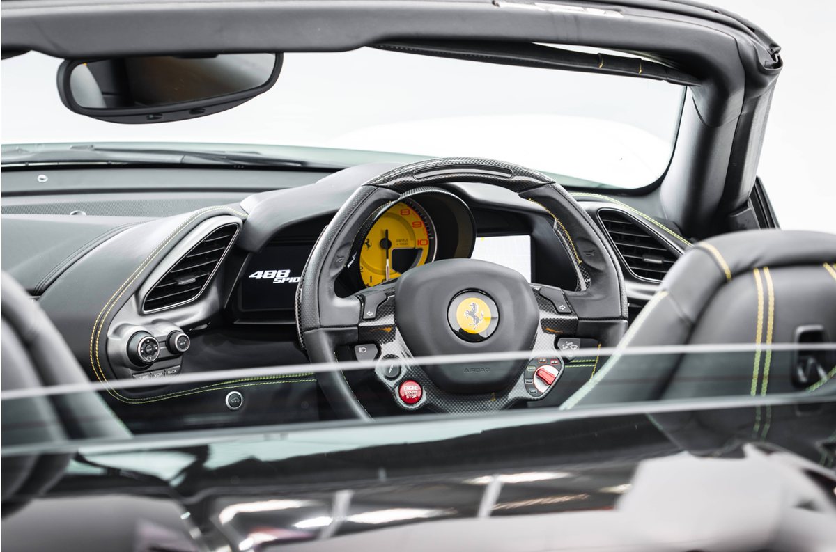 Cockpit with yellow rev counter